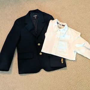 Navy blazer with white dress shirt